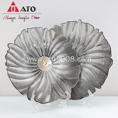 ATO Dinnerware Grey flower shape decorative glass plate